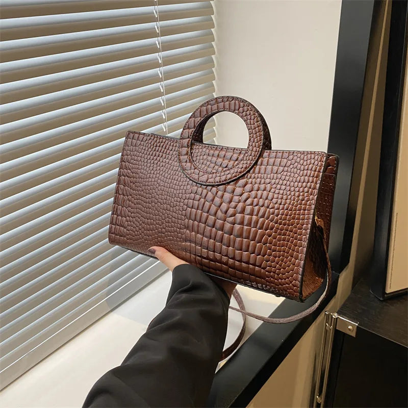 Bolsa Feminina Crocodile PU Leather Shoulder Bag Premium Fashion