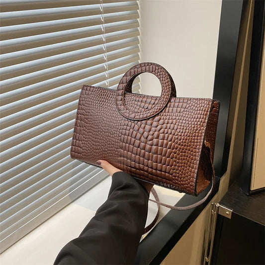 Bolsa Feminina Crocodile PU Leather Shoulder Bag Premium Fashion