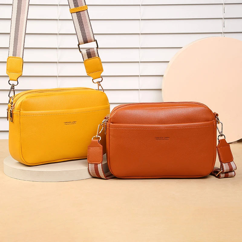 Bolsa Feminina Crossbody Multi Zíper PU Leather Premium Fashion