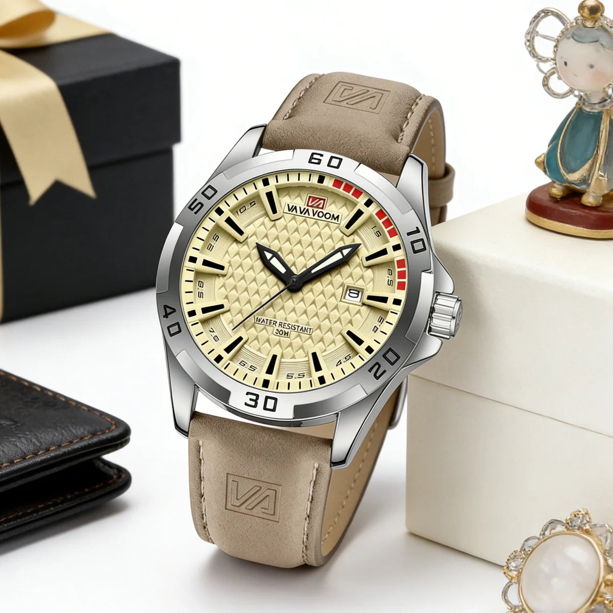 Relógio Masculino Premium Sport Casual em Couro 45mm