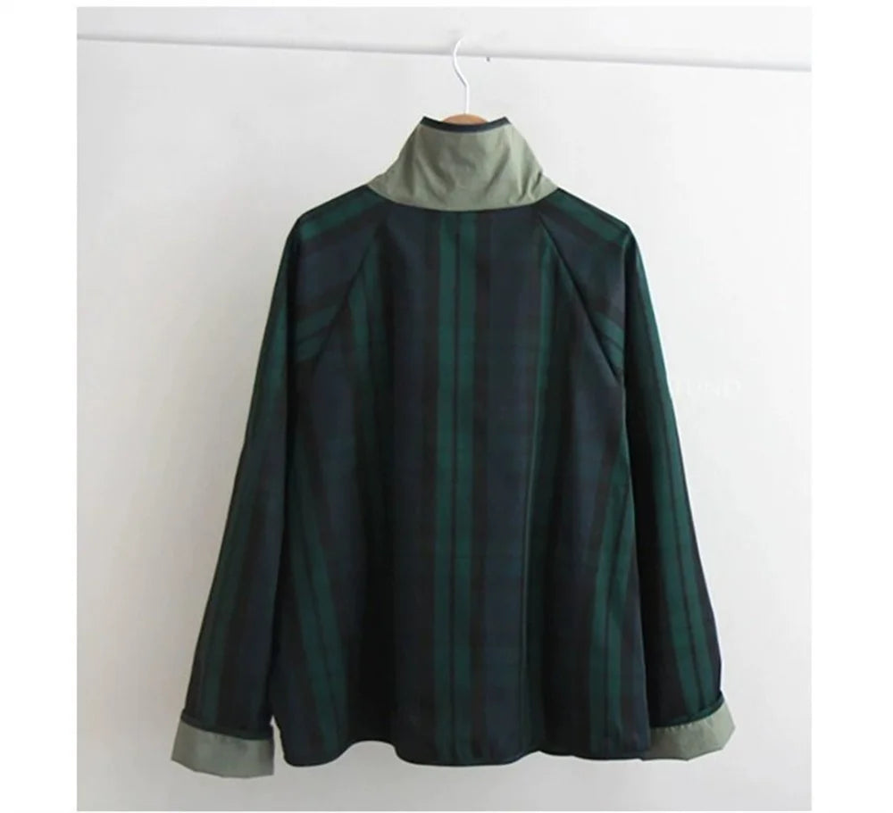 Jaqueta Feminina Xadrez Dupla Face Oversized