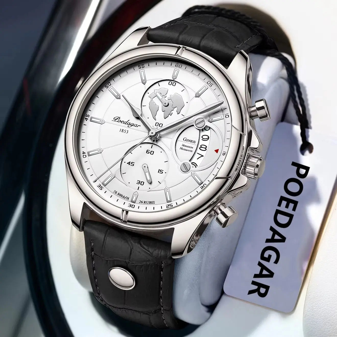 Relógio Masculino POEDAGAR Chronograph Premium em Couro