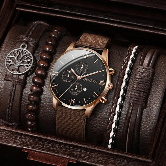 Kit Relógio Masculino Vintage Premium com Pulseiras