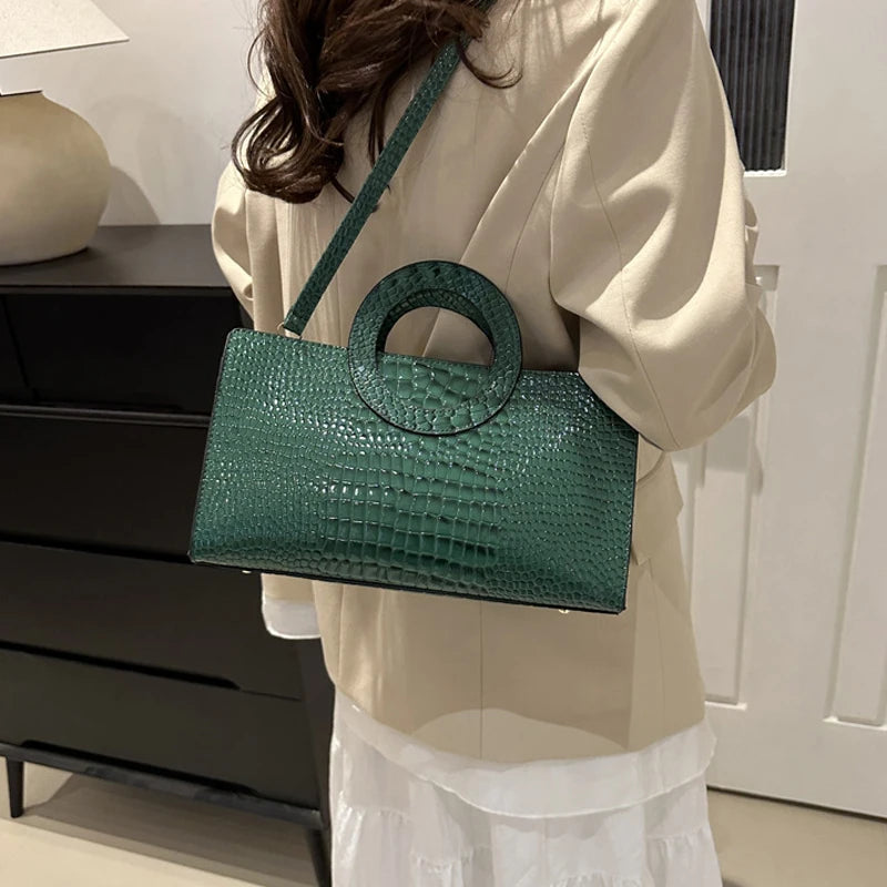 Bolsa Feminina Crocodile PU Leather Shoulder Bag Premium Fashion