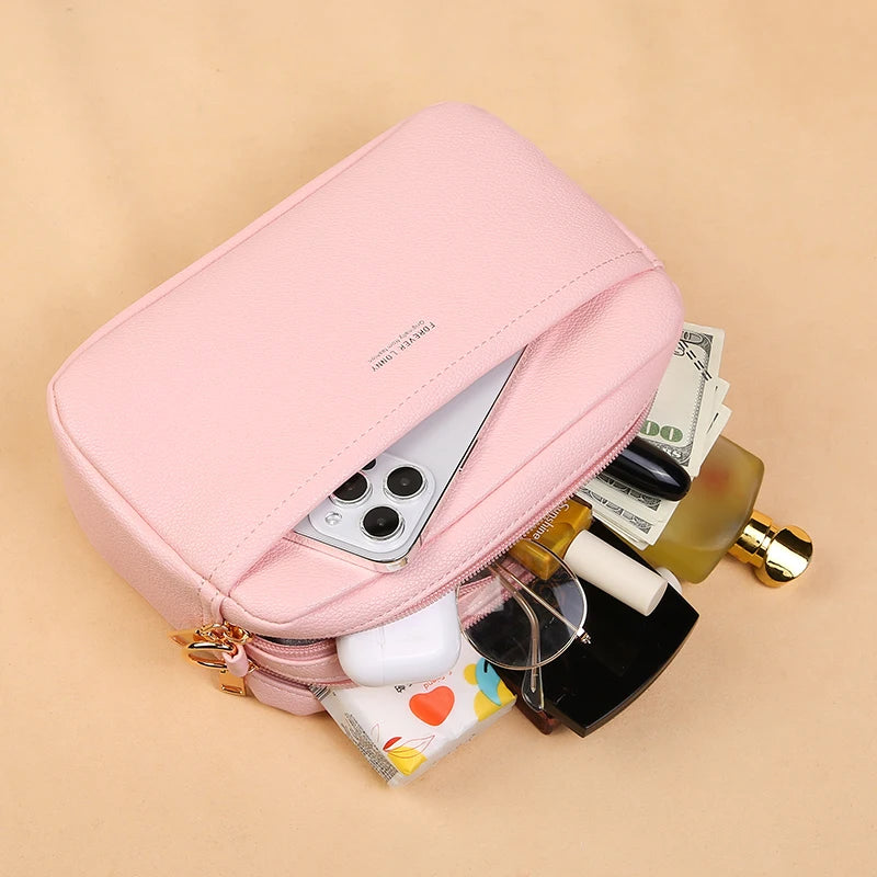 Bolsa Feminina Crossbody Multi Zíper PU Leather Premium Fashion