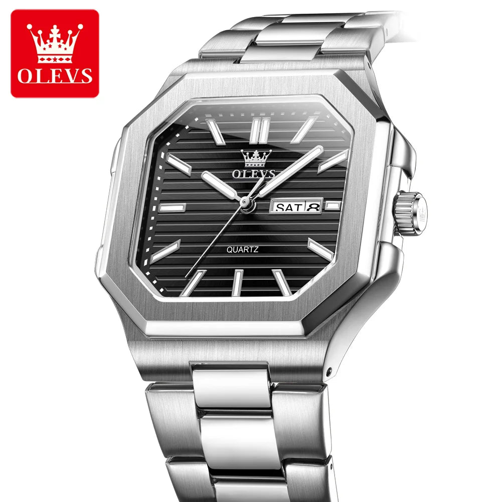 Relógio Masculino OLEVS Original Quartz Quadrado Aço Inoxidável Luxo