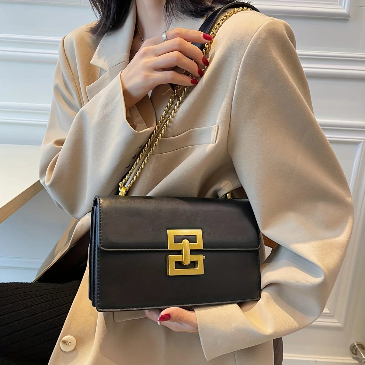 Bolsa Feminina Minimalista Square Crossbody PU Leather Premium
