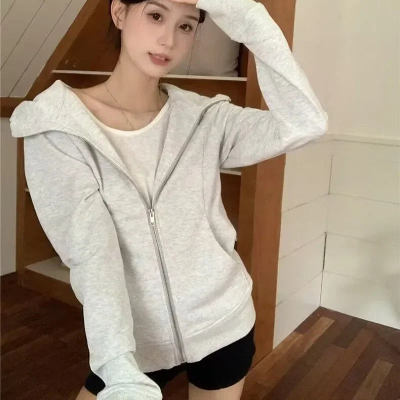 Jaqueta Feminina Coreana Slim com Capuz