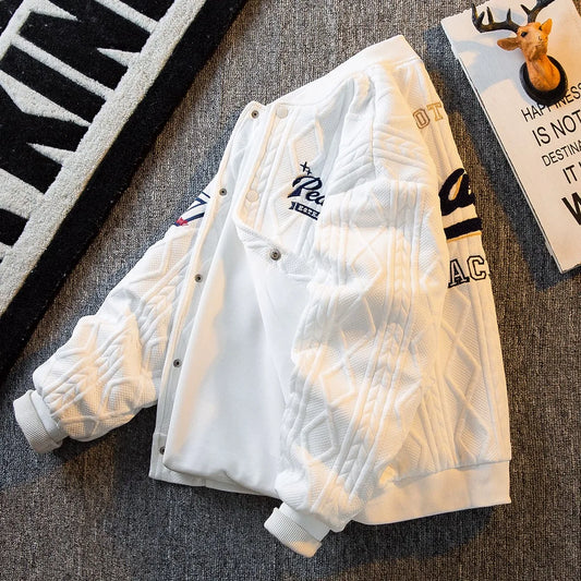 Jaqueta Varsity Masculina Bordada Streetwear Americana