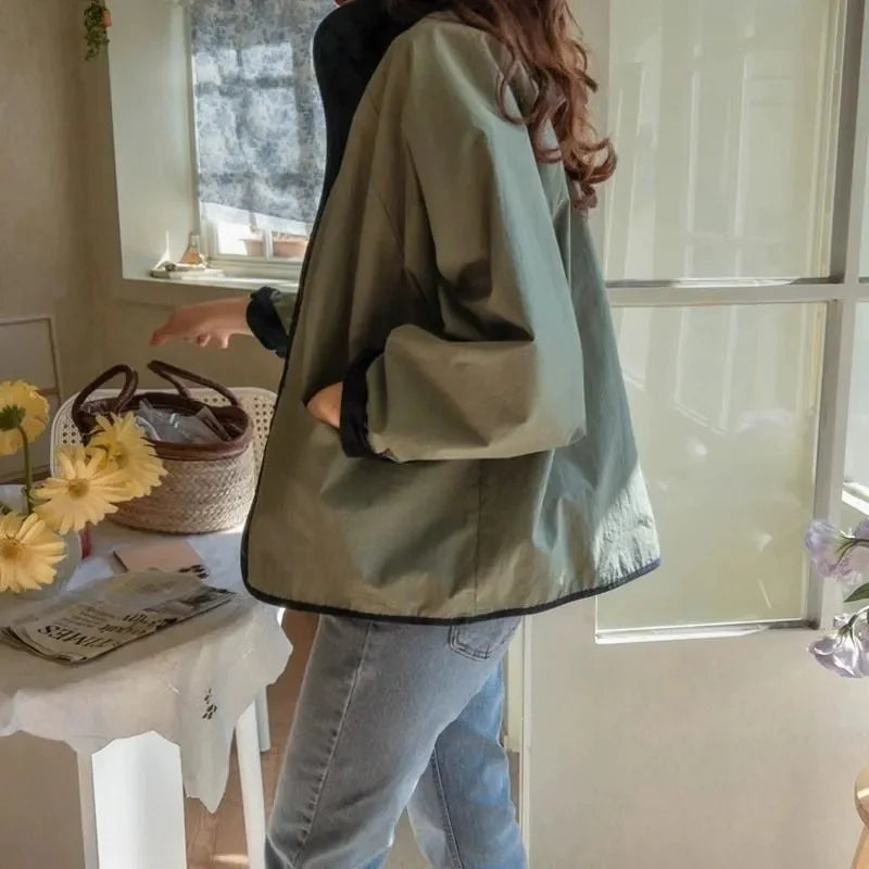 Jaqueta Feminina Xadrez Dupla Face Oversized