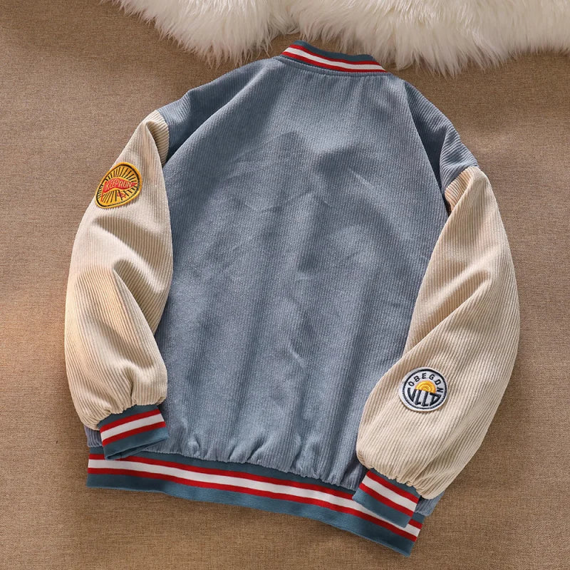 Jaqueta Varsity Masculina Cotelê Harajuku Premium