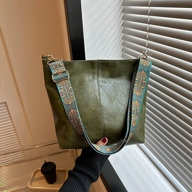 Bolsa Feminina Crossbody Grande Capacidade Retro PU Leather Premium