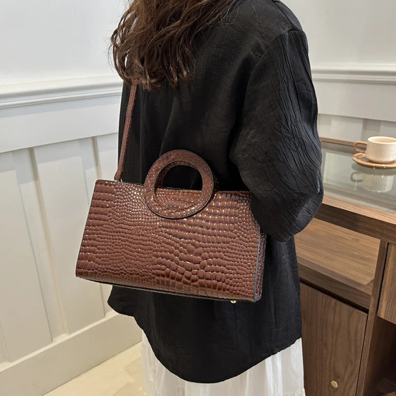 Bolsa Feminina Crocodile PU Leather Shoulder Bag Premium Fashion