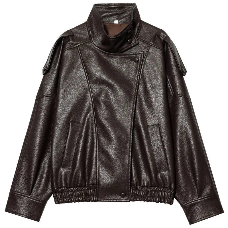Jaqueta Feminina Cropped em Couro Bomber Premium