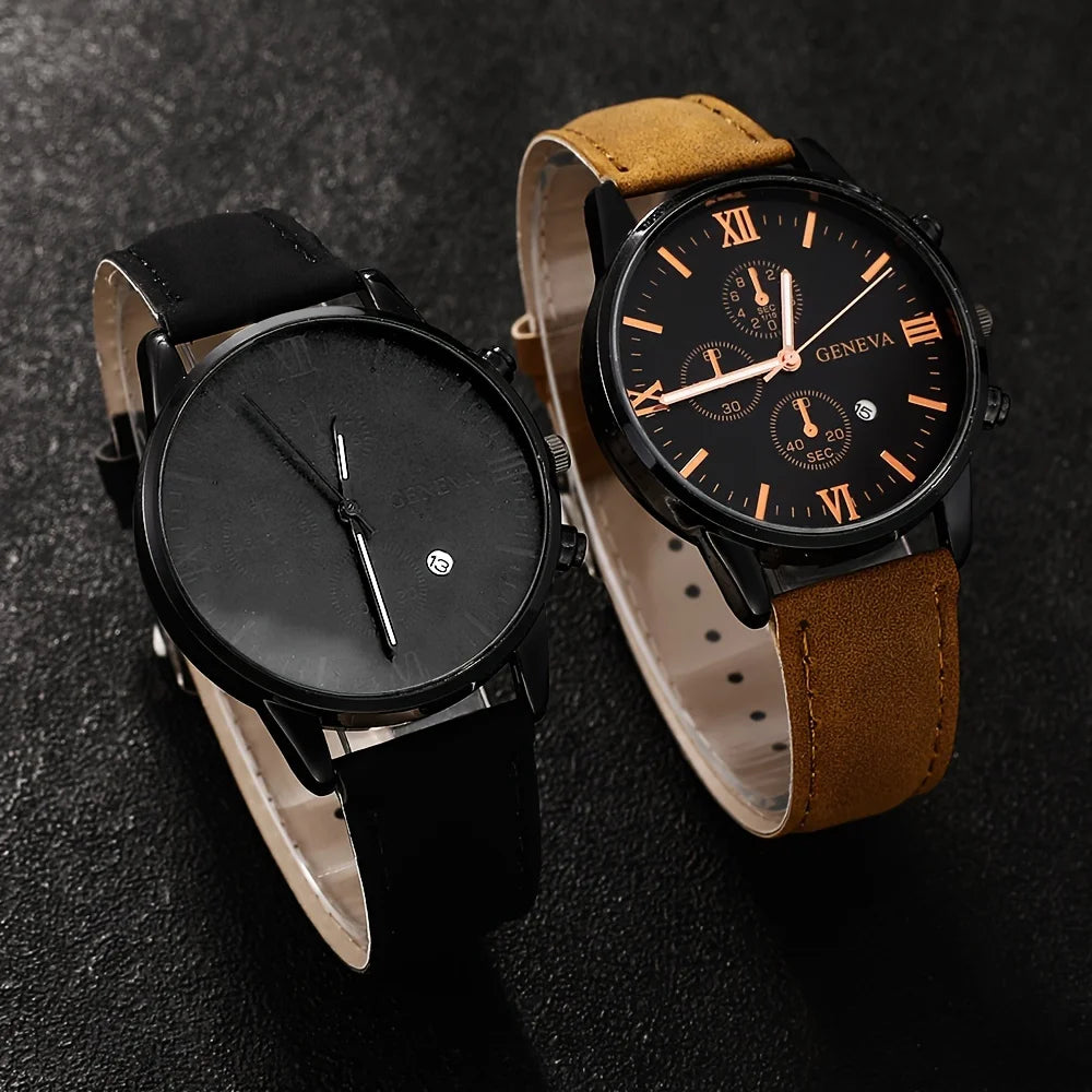 2pcs and 1pcs luxury men's leather strap quartz watch set is the perfect gift for school graduation ceremonies or any occasion