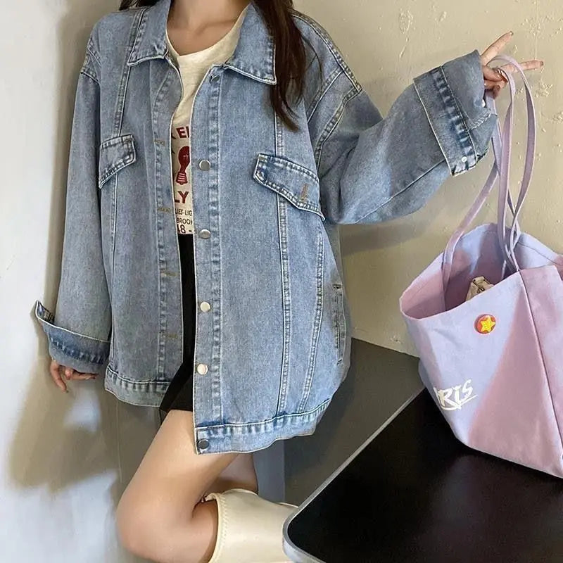 Jaqueta Jeans Feminina Oversized Harajuku Premium
