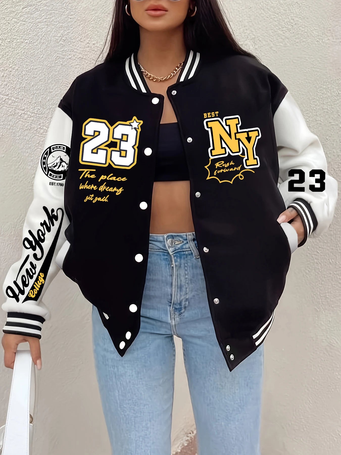Jaqueta Feminina Varsity New York Oversized Streetwear