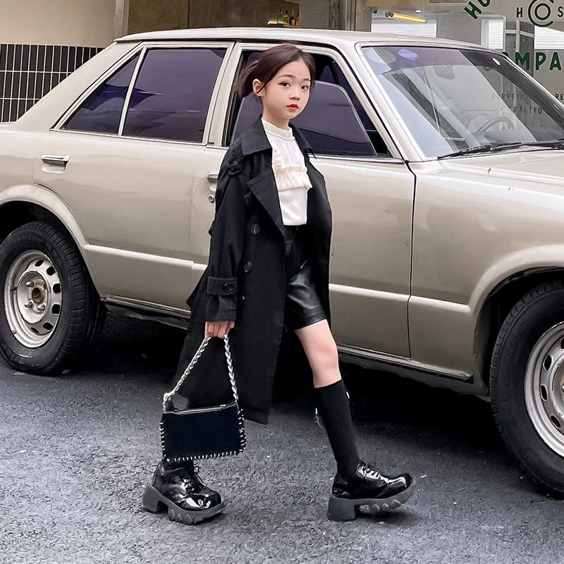 Trench Coat Infantil Feminino Coreano Premium