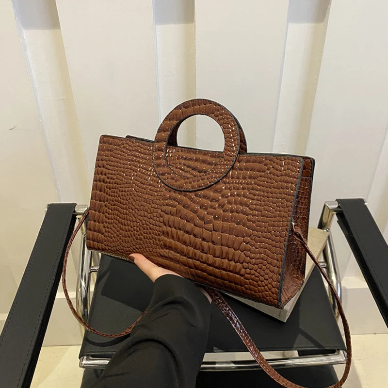 Bolsa Feminina Crocodile PU Leather Shoulder Bag Premium Fashion