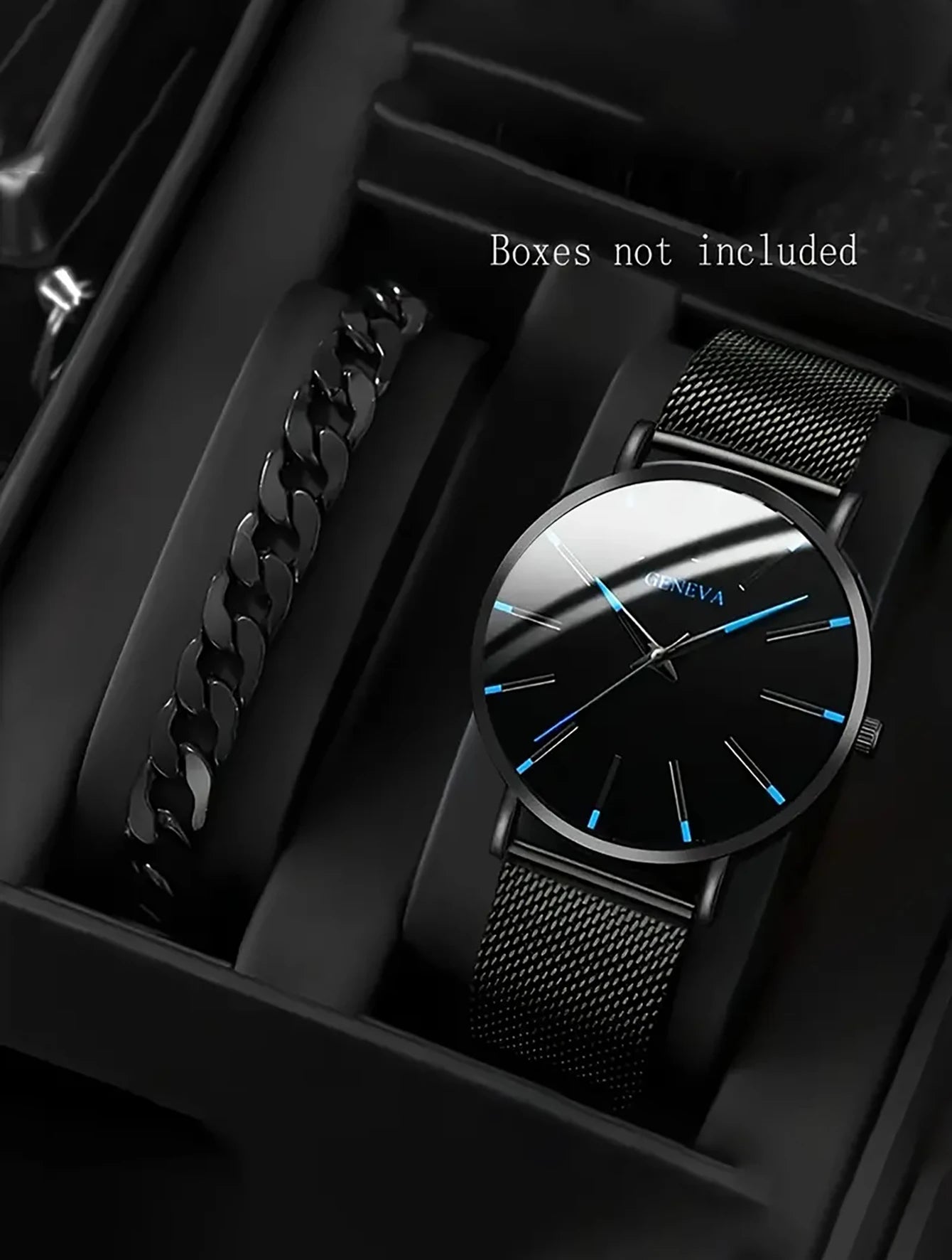 Kit Relógio Masculino Premium Mesh Preto e Pulseira