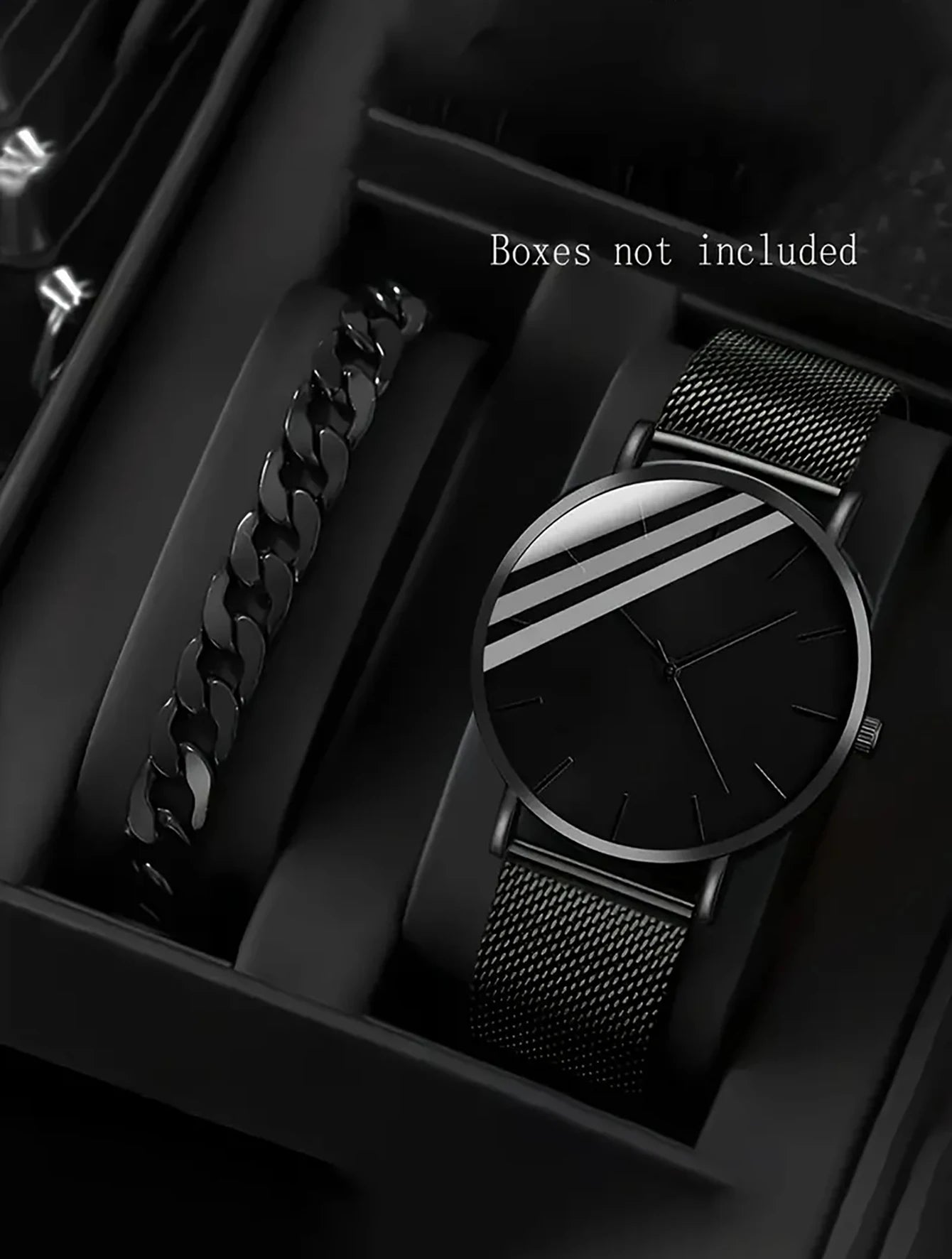 Kit Relógio Masculino Premium Mesh Preto e Pulseira