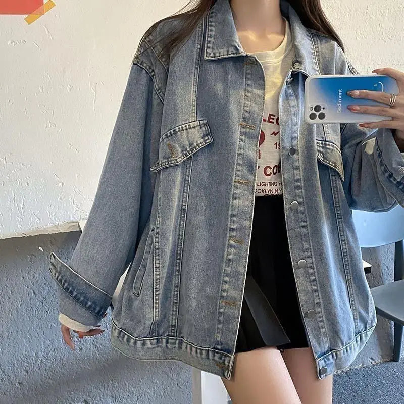 Jaqueta Jeans Feminina Oversized Harajuku Premium