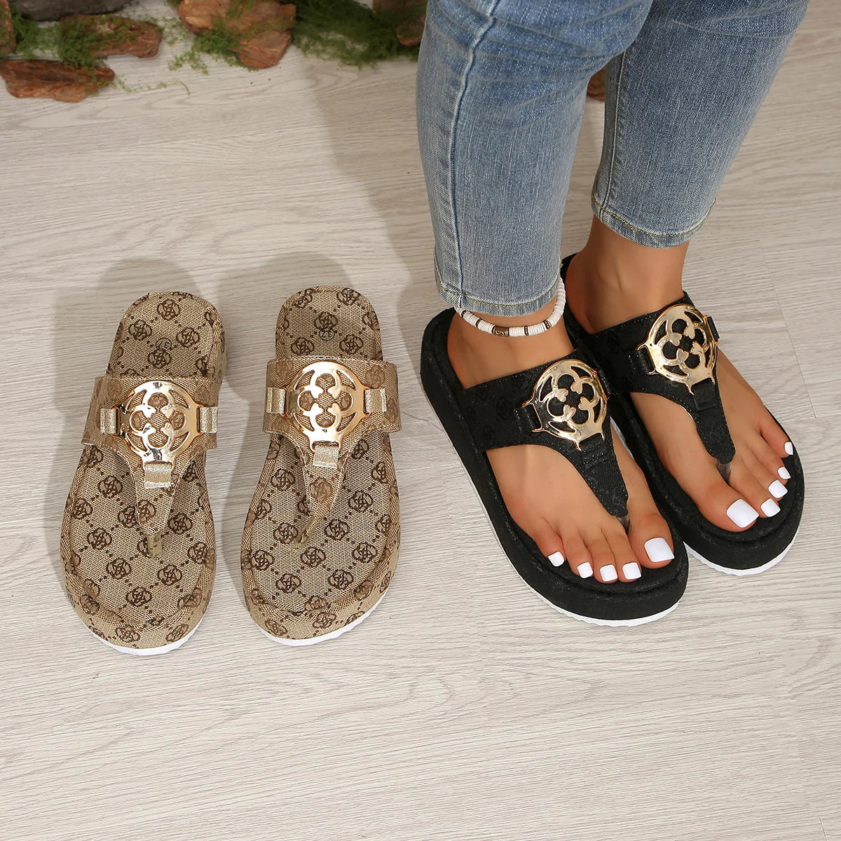 Slide Feminino Floral Platform Premium