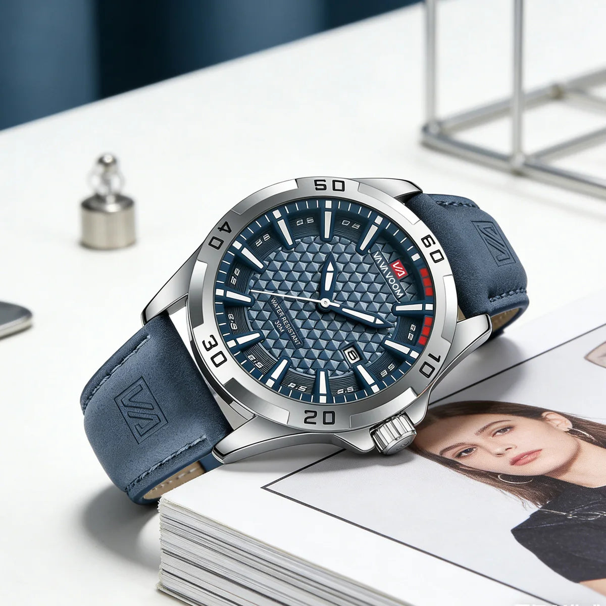 Relógio Masculino Premium Sport Casual em Couro 45mm