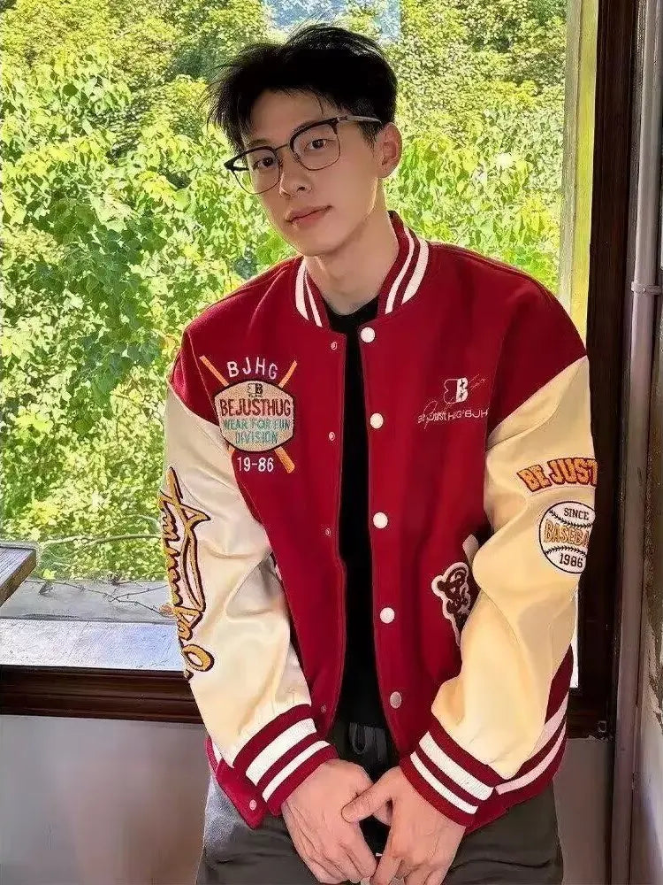 Jaqueta Varsity Masculina Bordada Streetwear Americana