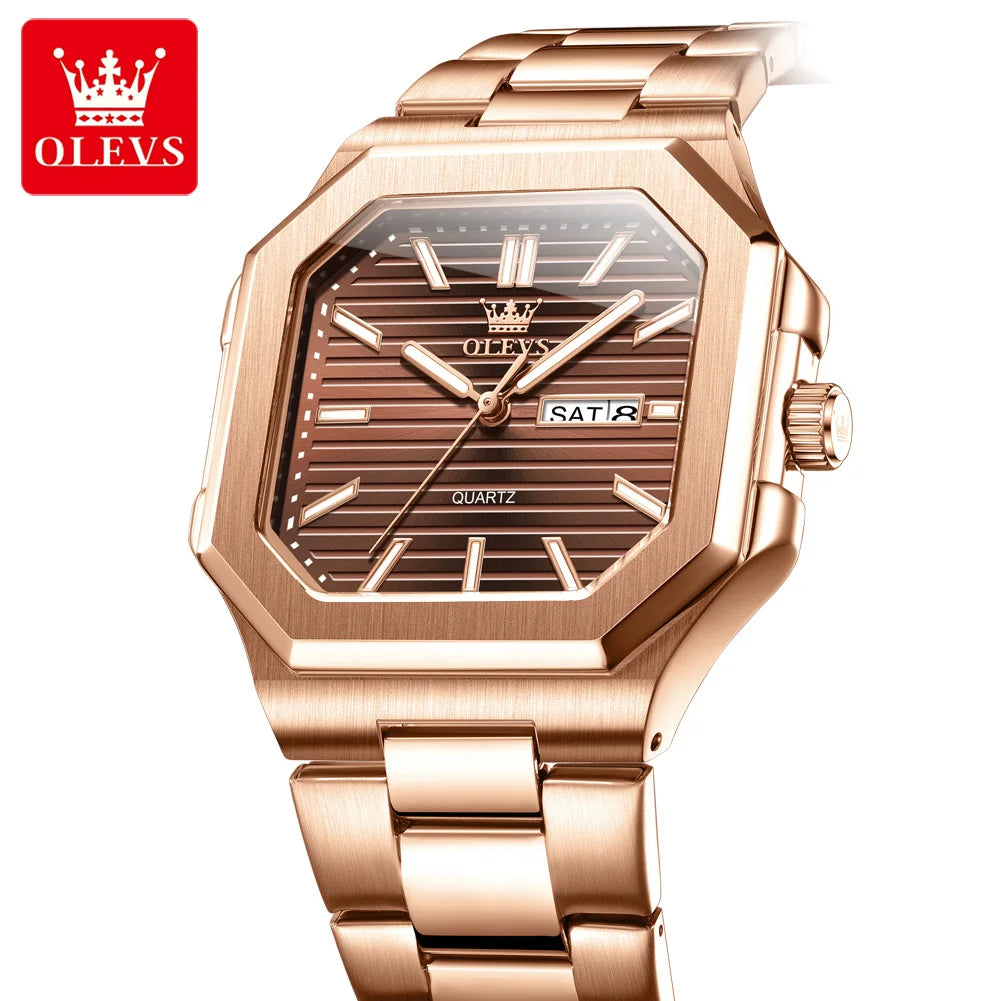 Relógio Masculino OLEVS Original Quartz Quadrado Aço Inoxidável Luxo