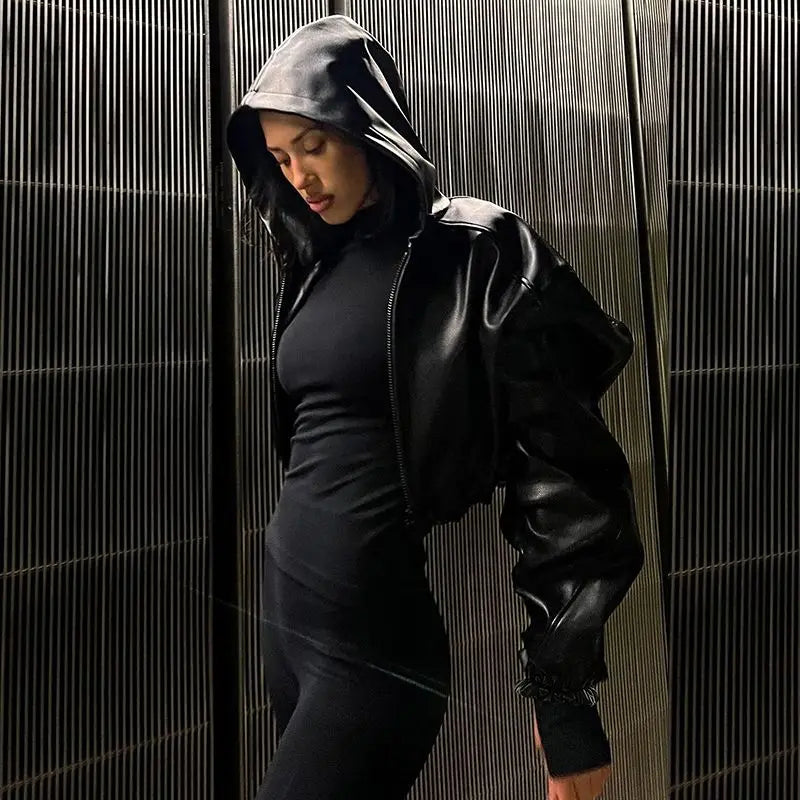 Jaqueta Feminina Biker Oversized com Capuz