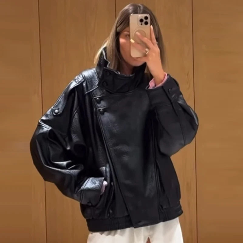 Jaqueta Feminina Cropped em Couro Bomber Premium