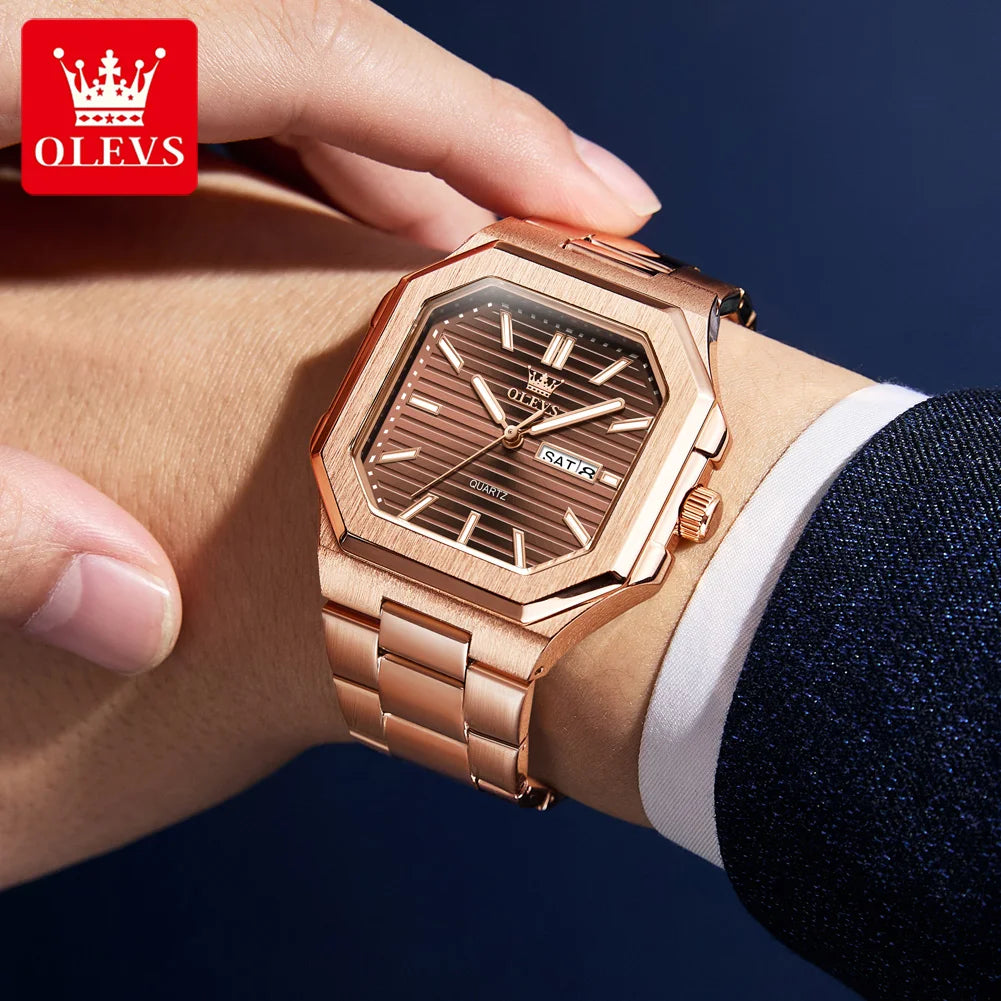Relógio Masculino OLEVS Original Quartz Quadrado Aço Inoxidável Luxo