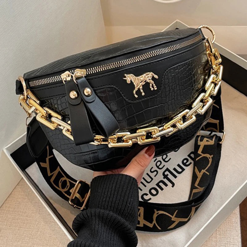 Pochete Feminina Croco Premium Waist Bag Casual Luxury Fashion