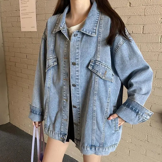 Jaqueta Jeans Feminina Oversized Harajuku Premium