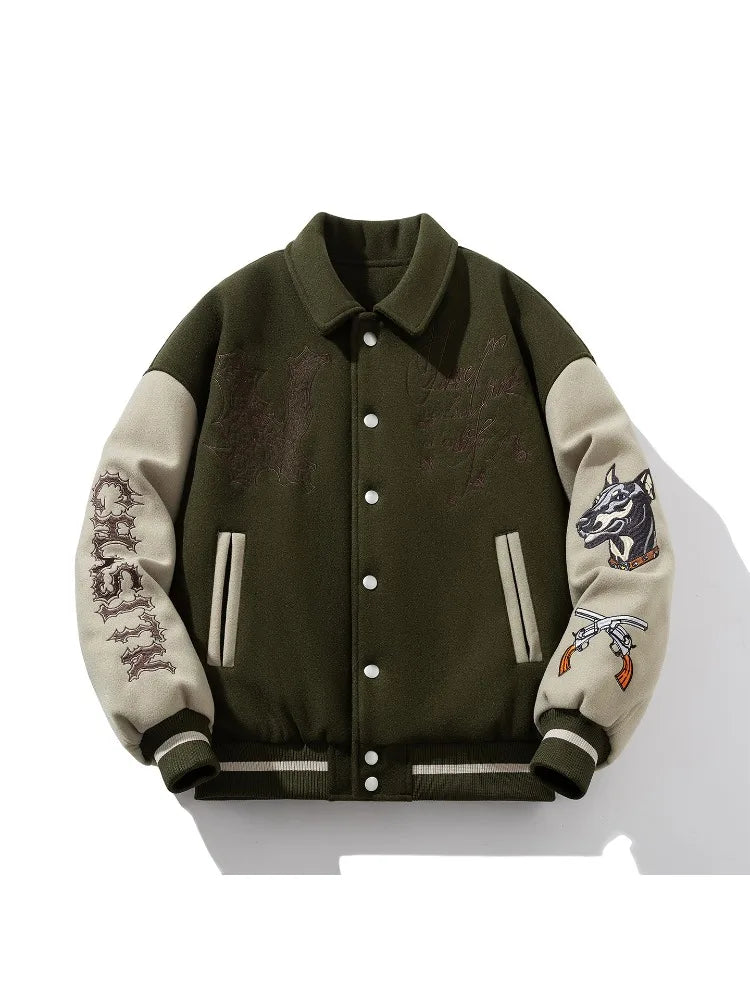 Jaqueta Varsity Premium Masculina Bordada Streetwear