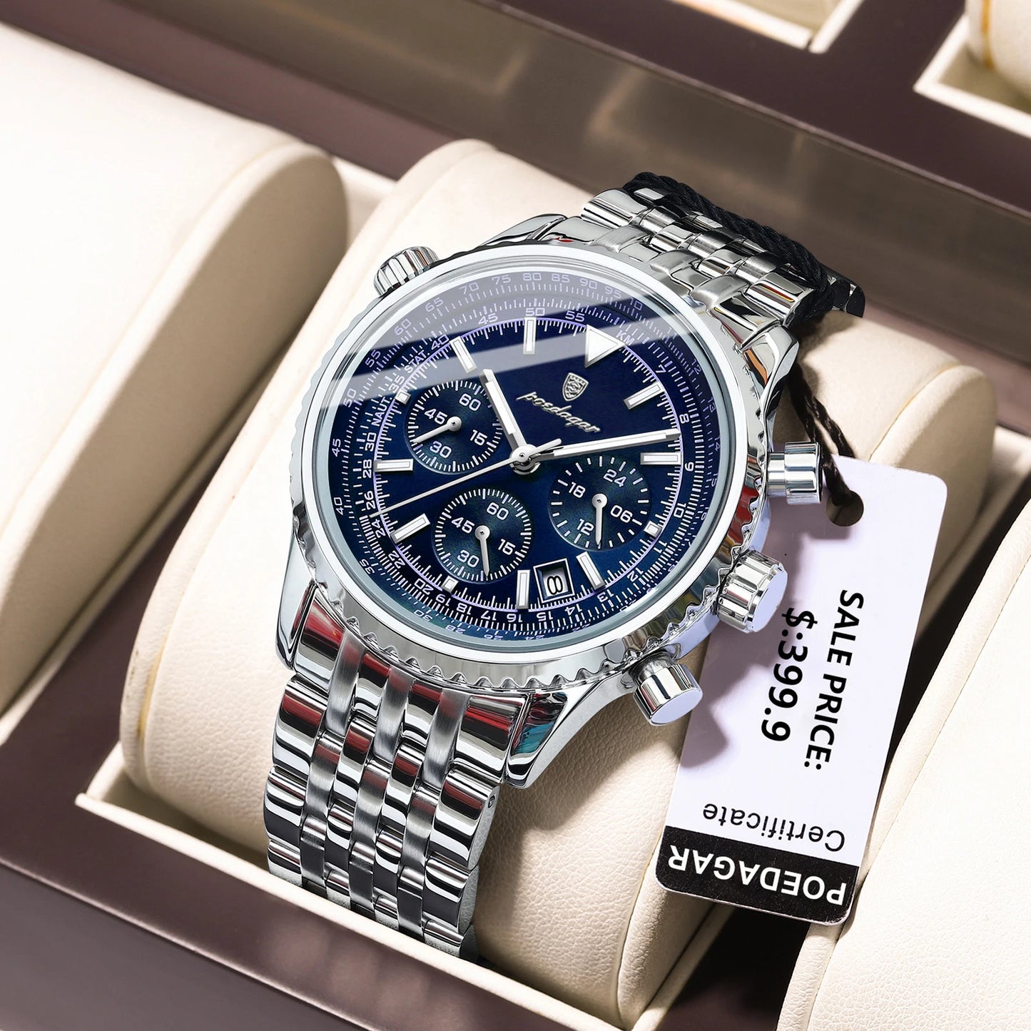 Relógio Masculino POEDAGAR Military Luxury Chronograph Premium