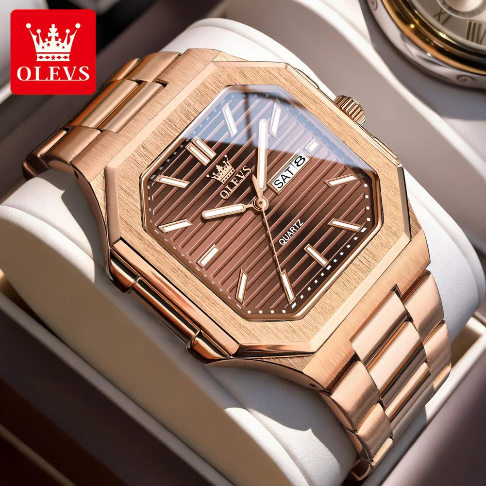 Relógio Masculino OLEVS Original Quartz Quadrado Aço Inoxidável Luxo