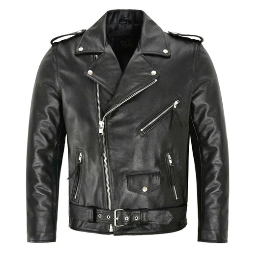Jaqueta Masculina em Couro Slim Fit Motoqueiro Premium