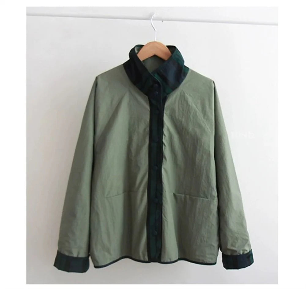Jaqueta Feminina Xadrez Dupla Face Oversized