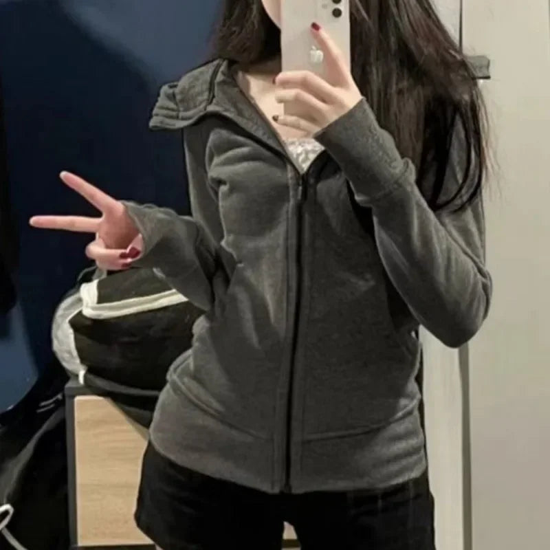 Jaqueta Feminina Coreana Slim com Capuz