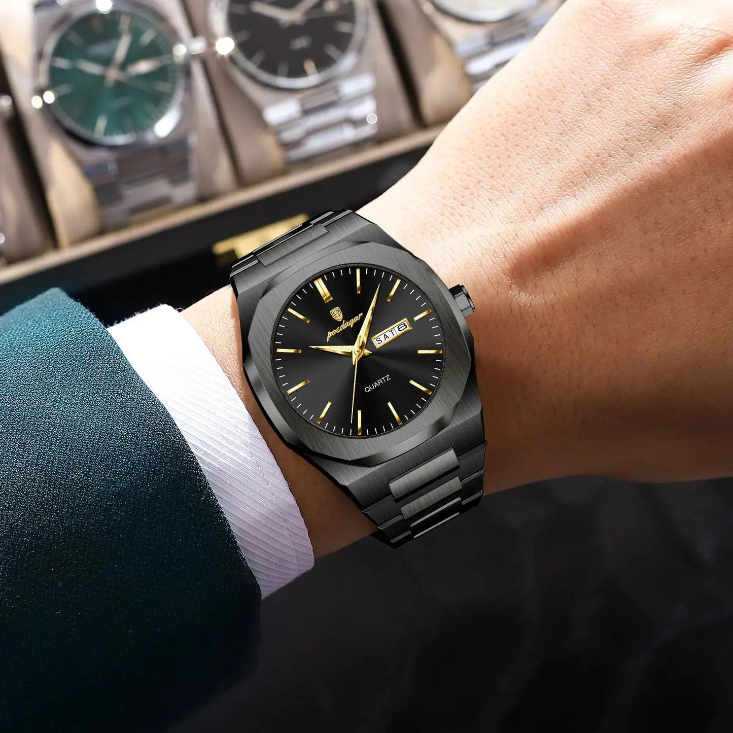 Relógio Masculino POEDAGAR Luxury Business Premium em Aço Inoxidável